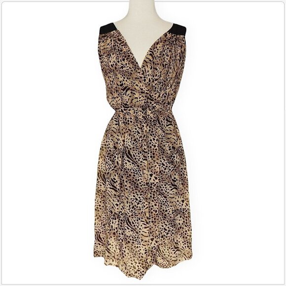 Adrianna Papell Silk Leopard Print Animal Blouson Sleeveless Cocktail Dress 6 - Picture 1 of 4